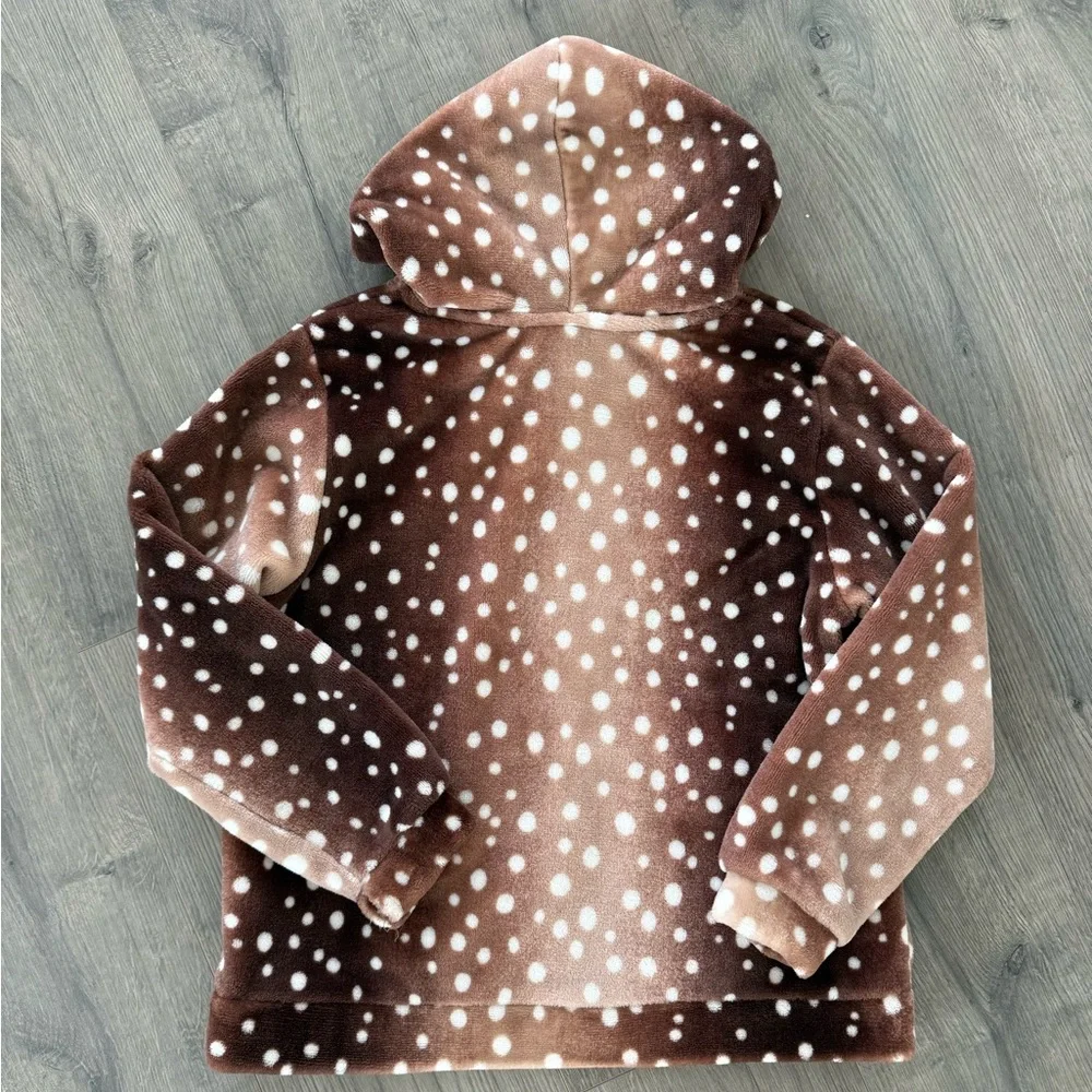 H&M Brown and White Plush Kids Hoodie with Fawn Spot Print - Picture 2 of 4